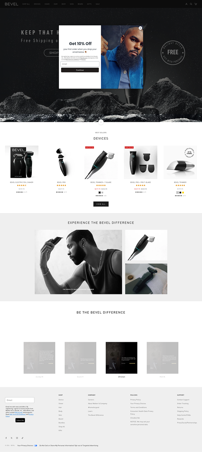 BEVEL homepage screenshot