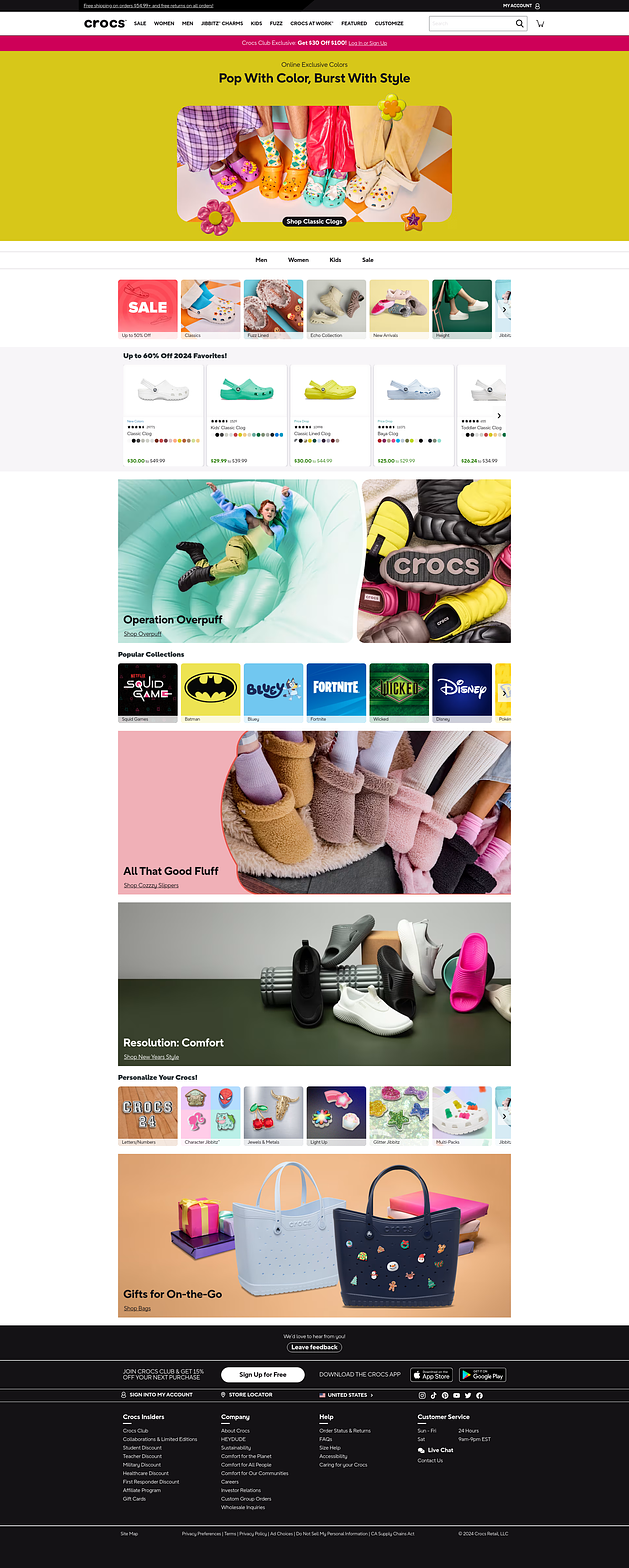 Crocs homepage screenshot
