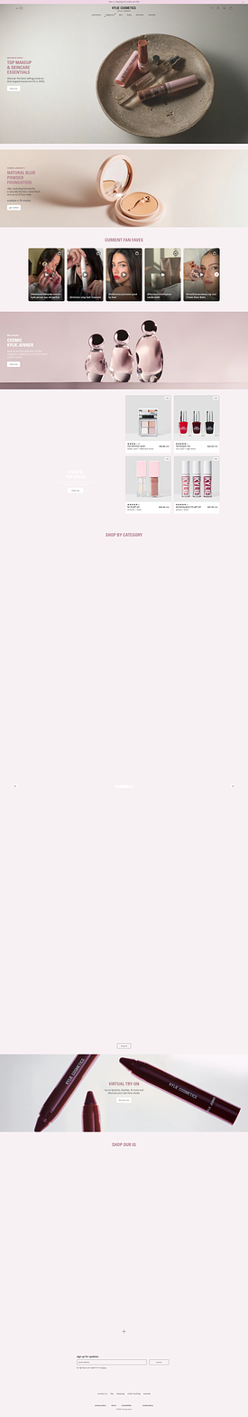 Kylie Cosmetics homepage screenshot